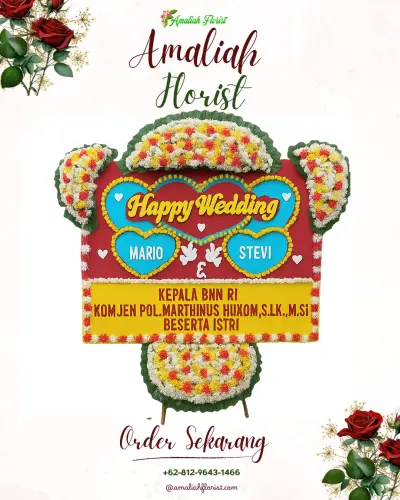 Karangan Papan Bunga Pernikahan di Doplang